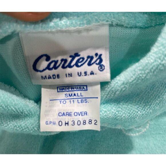 Carter's Vintage Baby Sleeper Unisex Aqua Blue Terrycloth 0-3m - Picture 2 of 3
